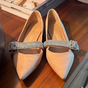 SCHUTZ Tan Flats with Embellished Strap